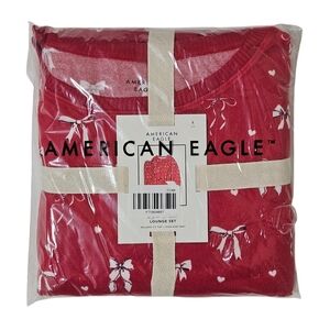 American Eagle Pajama Set Bow Print Women Ruby Kiss Luxe Plush NWT ❤ 🎀